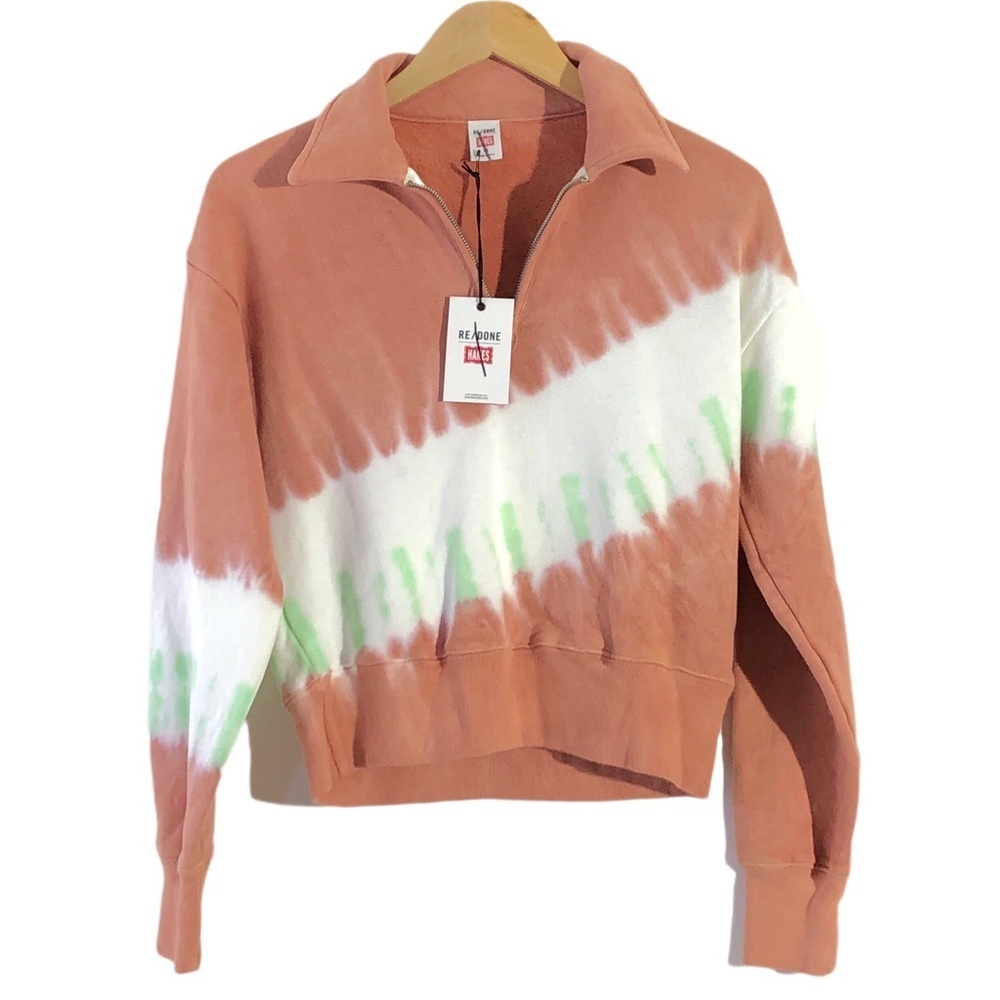 RE/DONE X Hanes 70s Tie Dyed Cotton 1/4 Zip Sweatshirt Top XS